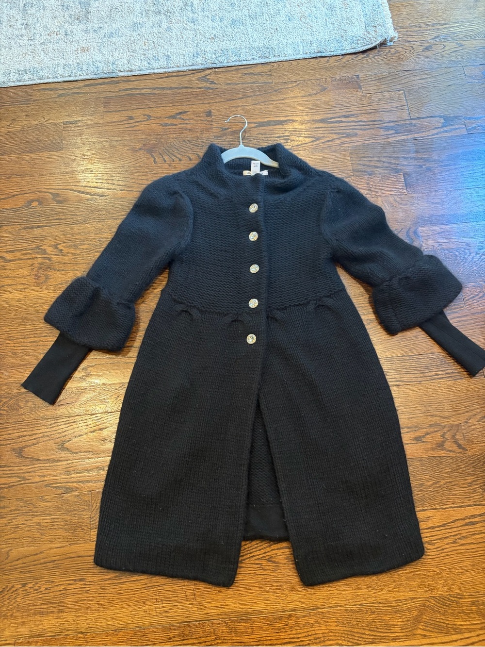 Alice + Olivia Black Long Knit Coat Cardigan with crystal Button Front